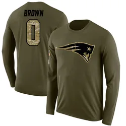 A.J. Brown New England Patriots Men's Legend Brown Salute to Service Sideline Olive Long Sleeve T-Shirt