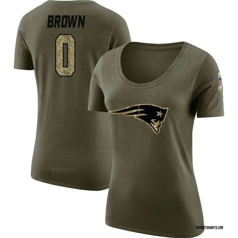 A.J. Brown New England Patriots Women's Legend Brown Salute to Service Olive Scoop Neck T-Shirt