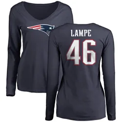 Brock Lampe New England Patriots Women's Navy Name & Number Logo Slim Fit Long Sleeve T-Shirt -
