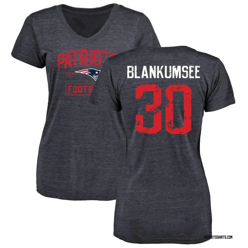 Demeer Blankumsee New England Patriots Women's Navy Distressed Name & Number Tri-Blend V-Neck T-Shirt