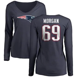 JonDarius Morgan New England Patriots Women's Navy Name & Number Logo Slim Fit Long Sleeve T-Shirt -