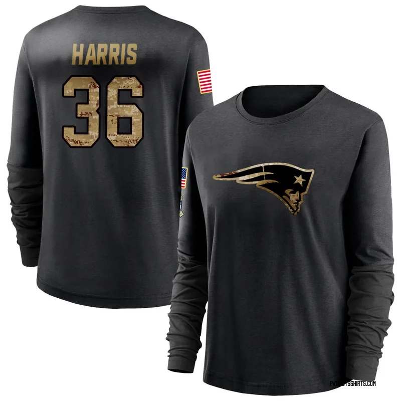 Kenneth Harris New England Patriots Women's Black 2020 Salute To Service Sideline Performance Long Sleeve T-Shirt