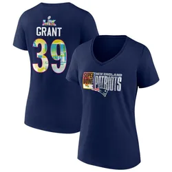 Richie Grant New England Patriots Women's Navy Super Bowl LX Name & Number V-Neck T-Shirt