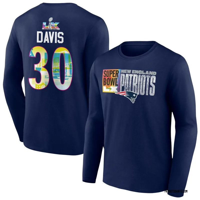 Tyler Davis New England Patriots Men's Navy Super Bowl LX Name & Number Long Sleeve T-Shirt