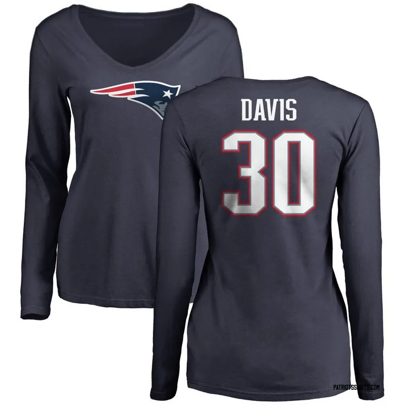 Tyler Davis New England Patriots Women's Navy Name & Number Logo Slim Fit Long Sleeve T-Shirt -
