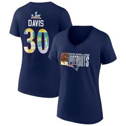 Tyler Davis New England Patriots Women's Navy Super Bowl LX Name & Number V-Neck T-Shirt