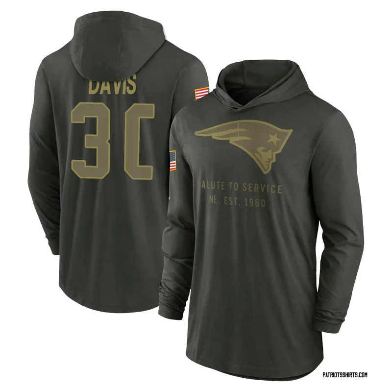 Tyler Davis New England Patriots Youth Forest/Green 2025 Salute to Service Sideline Lightweight Hooded Pullover Long Sleeve T-Sh