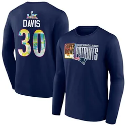 Tyler Davis New England Patriots Youth Navy Super Bowl LX Name & Number Long Sleeve T-Shirt