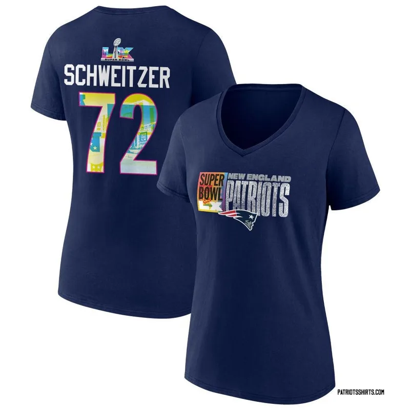 Wes Schweitzer New England Patriots Women's Navy Super Bowl LX Name & Number V-Neck T-Shirt
